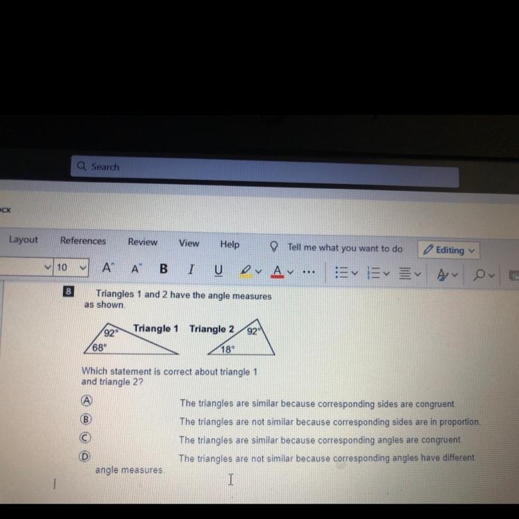 Which statement is correct about triangle 1 and triangle 2?-example-1