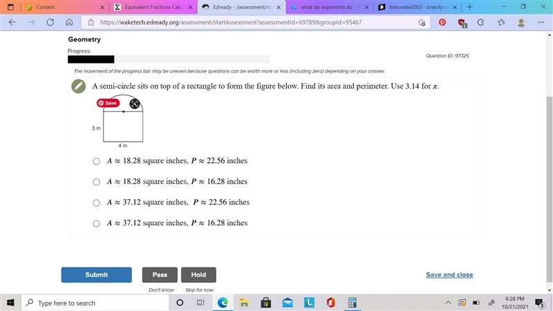 Are they asking for the area of the the semi-circle or the rectangle?-example-1