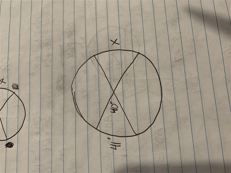 Arc is 41 and angle is 40. I have no other given information but I have to find x-example-1