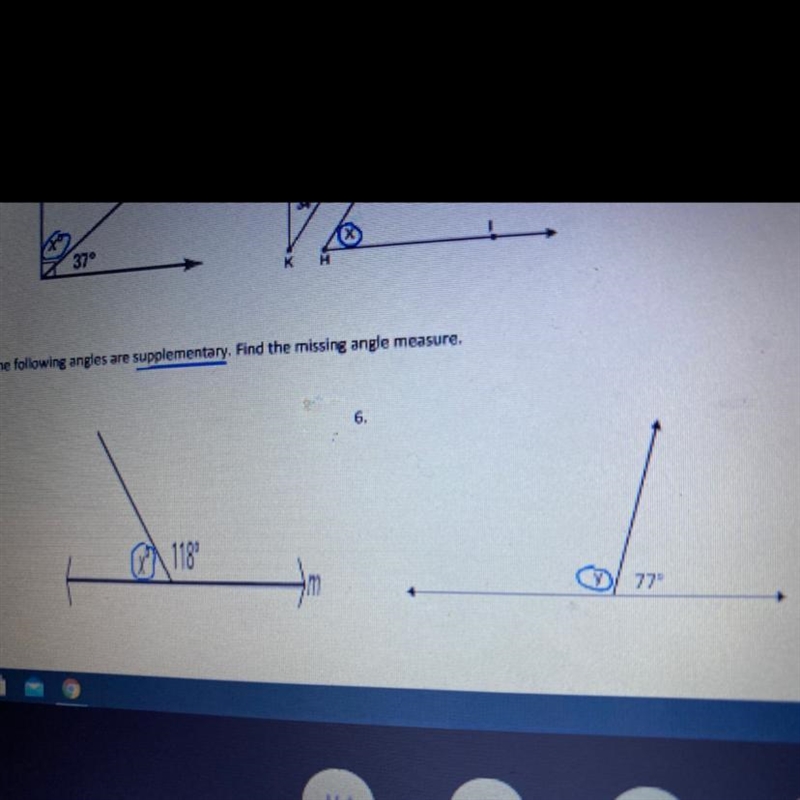 The following angles are supplementary find the missing angle measure-example-1