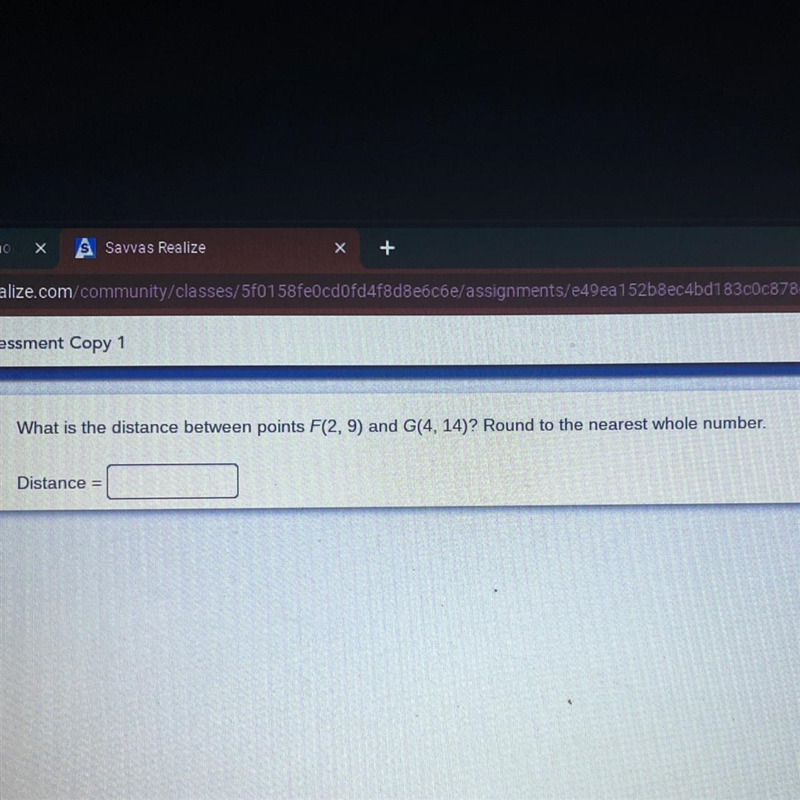 What is the distance between points F(2, 9) and G(4, 14)? Round to the nearest whole-example-1