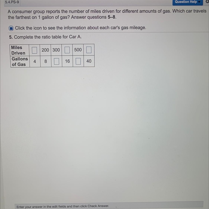 Complete the ratio table for Car A.-example-1