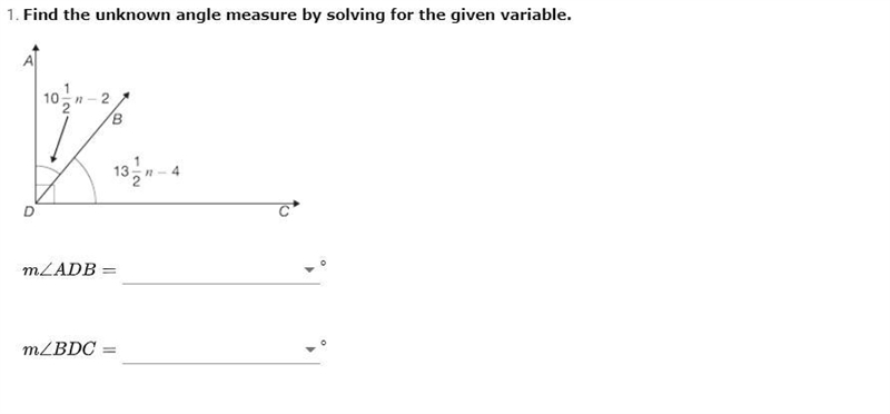 Find the unknown angle measure by solving for the given variable.-example-1