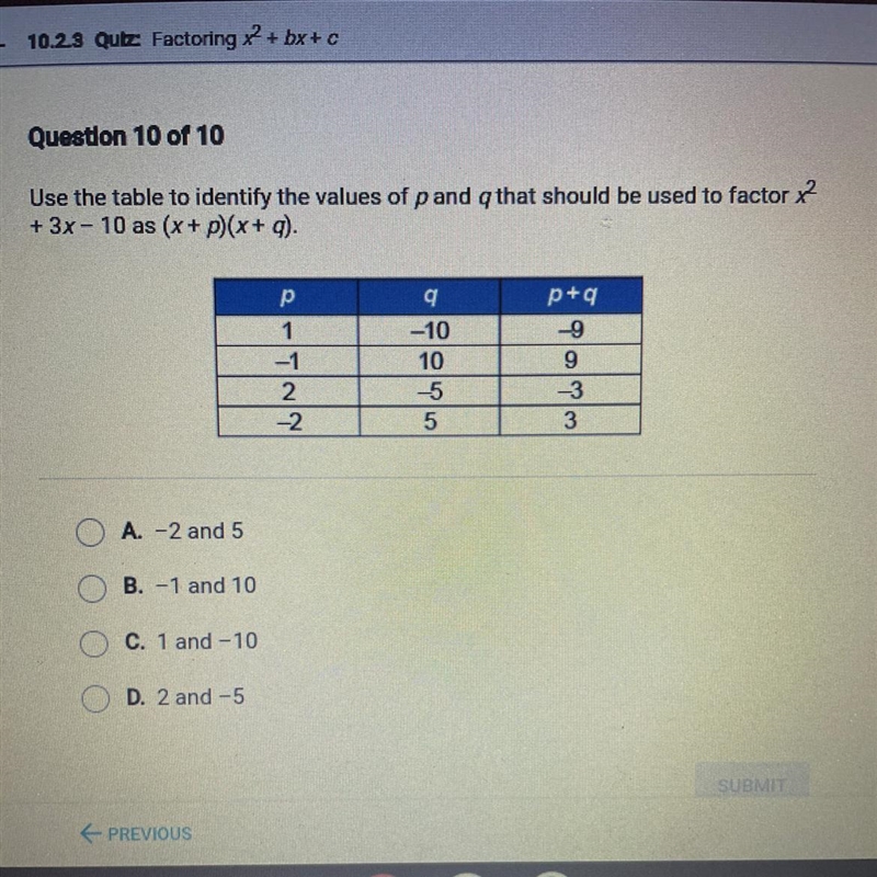 Use the table to identify the values of pand that should be used to factor x2 + 3x-example-1