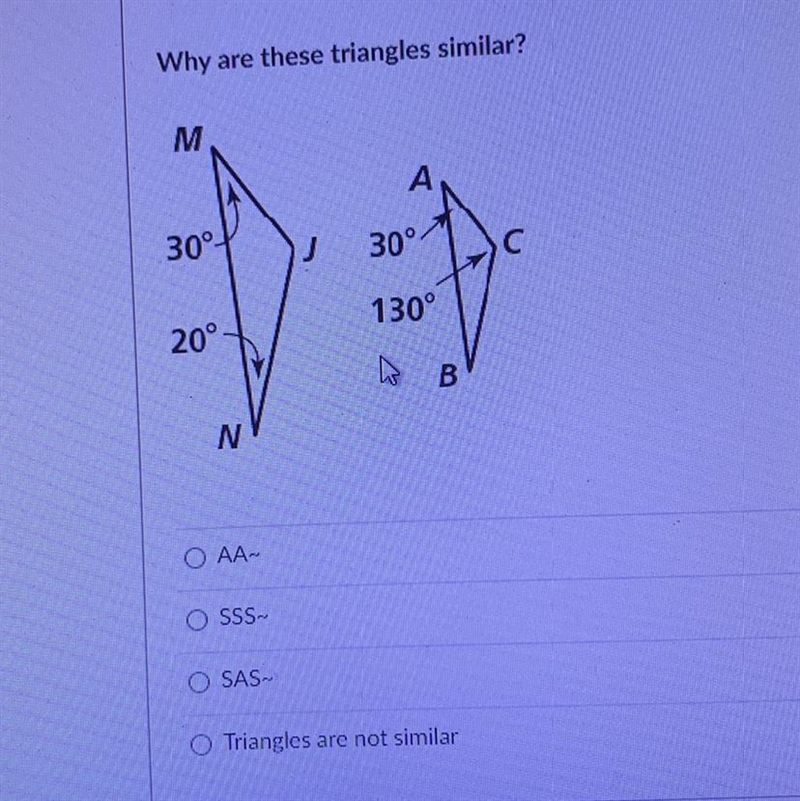 Why are these triangles similar?-example-1