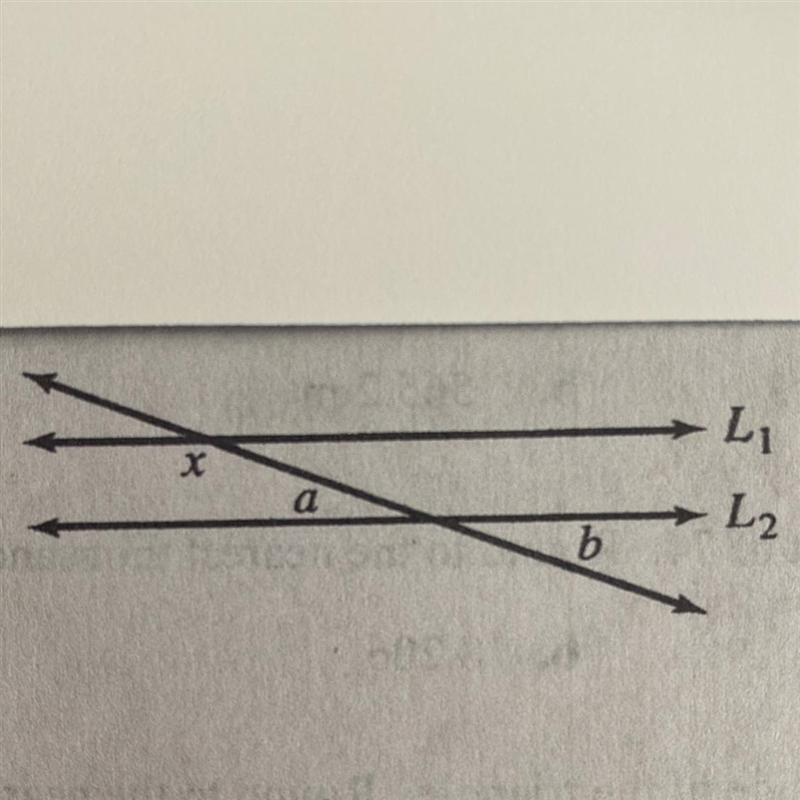 In the figure, L1 || L2. 2x=174º. Find Za+Zb.-example-1