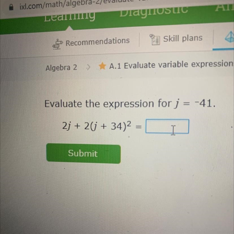 Evaluate the expression for j = -41 2j + 2(j + 34) to the second power of 2-example-1