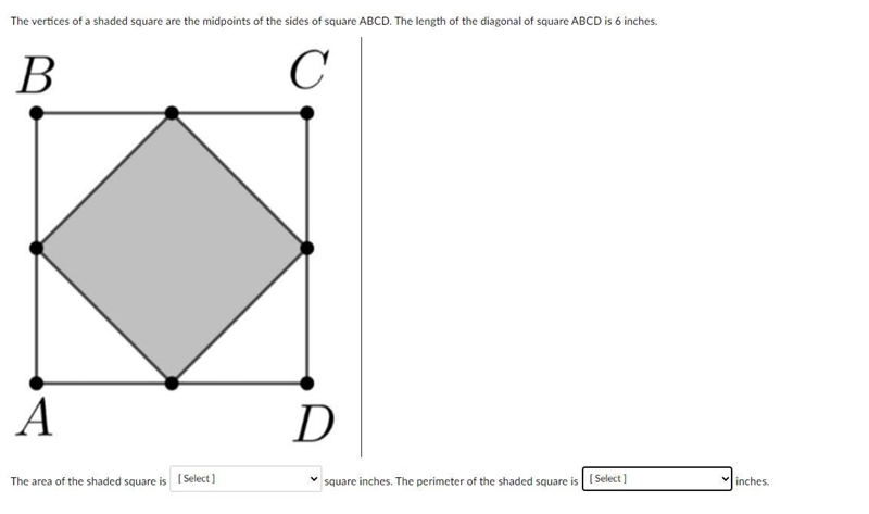 The vertices of a shaded square are the midpoints of the sides of square ABCD. The-example-1