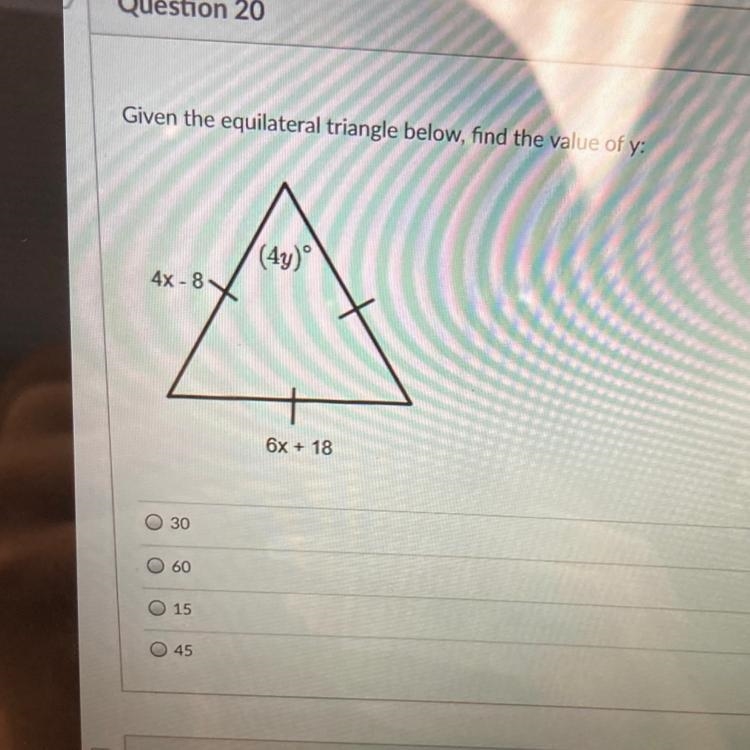 Givin the equilateral triangle below find the value of y-example-1