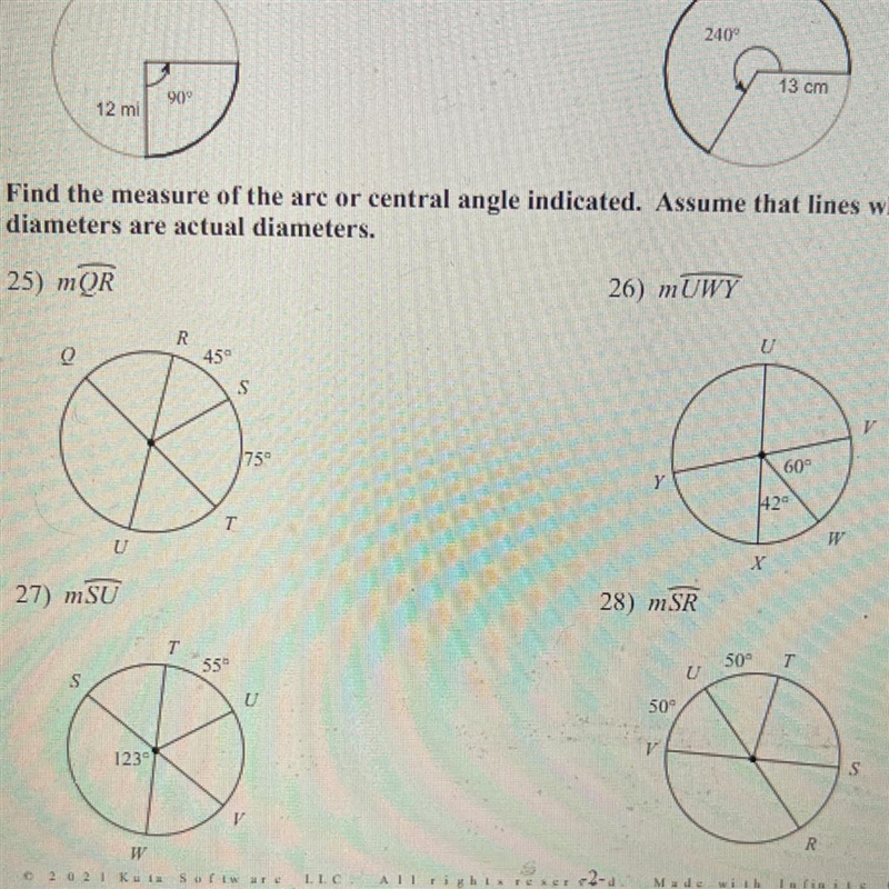 Find the measure of the arc or central angle indicated. Assume that lines which appear-example-1