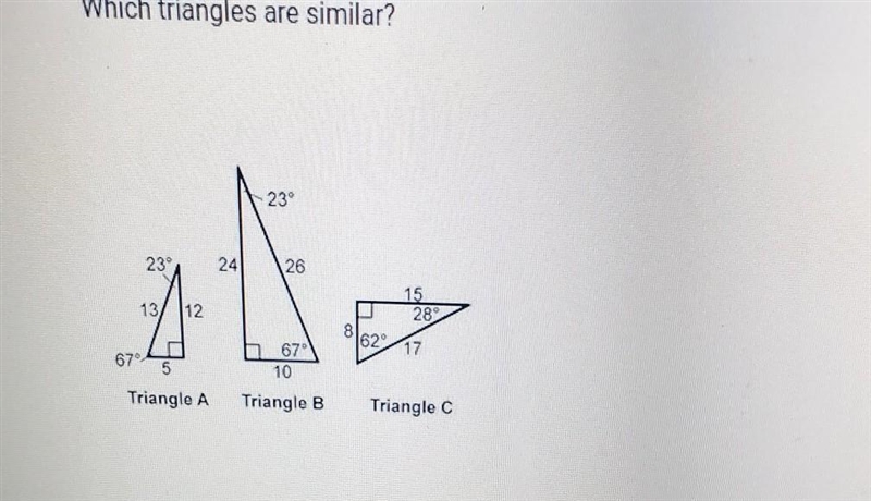 Which 2 triangles are similar ​-example-1