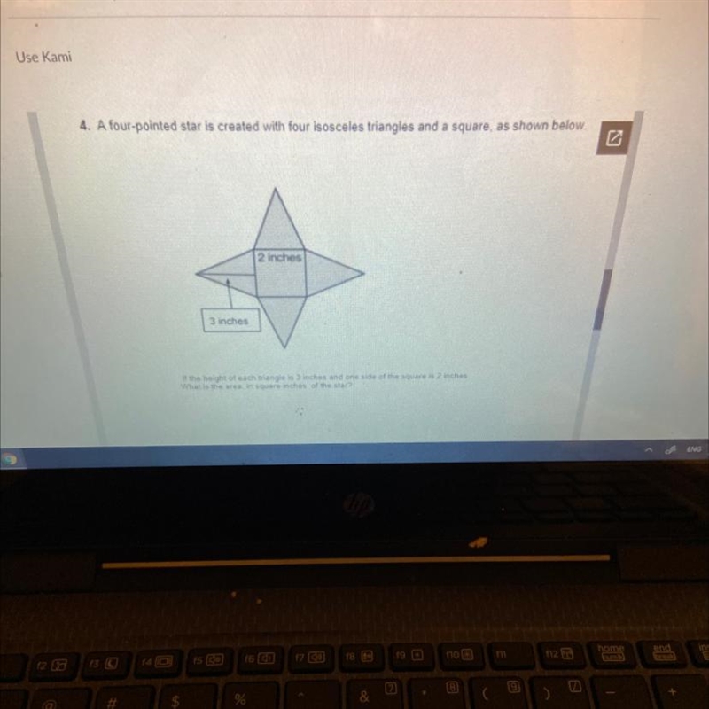 A 4 pointed star is created with for isosceles triangle and a square as shown below-example-1