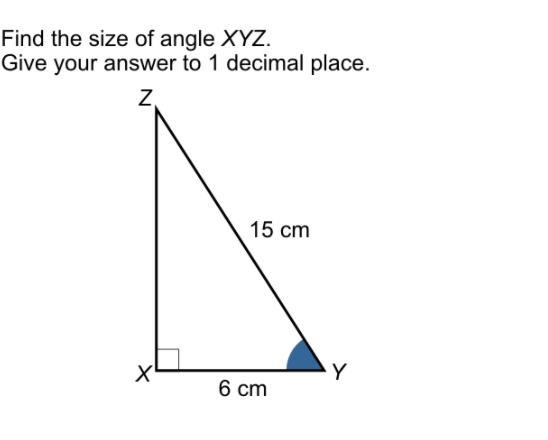 Find The size of angle XYZ Give your answer to 1 decimal place Angle XY 6cm Angle-example-1