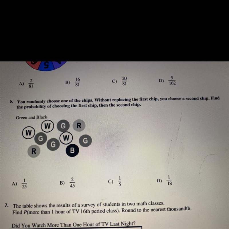 #6 A. 1/25 B. 2/45 C.1/5 D. 1/18-example-1