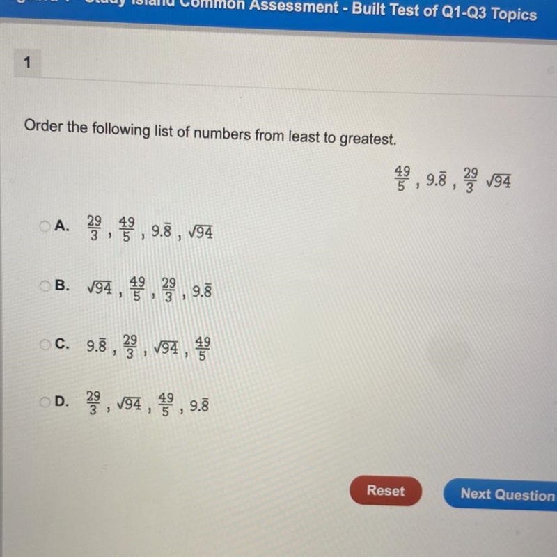 Order the following list of numbers from least to greatest-example-1