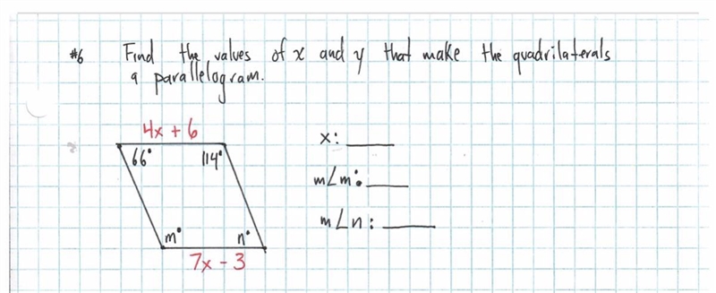 Find the values of x and y that make the quadrilaterals a parallelogram-example-1