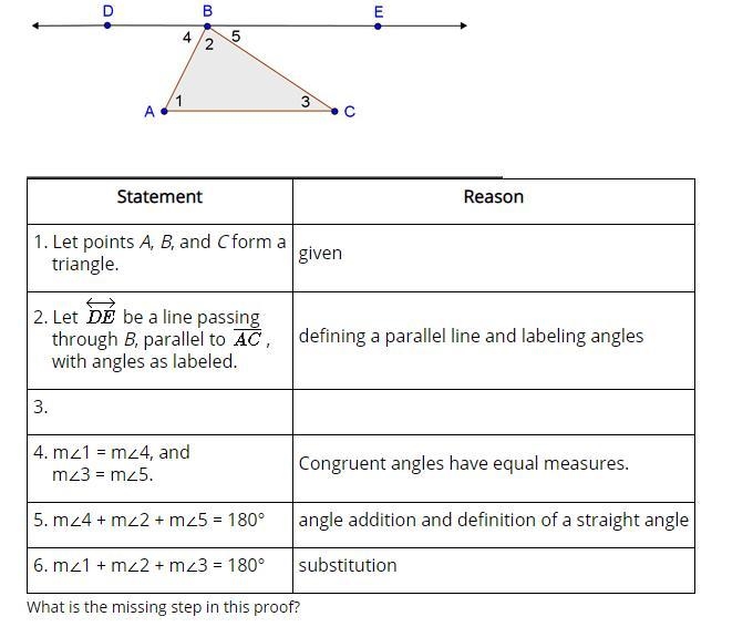 Select the correct answer. Given: ΔABC Prove: The sum of the interior angle measures-example-1