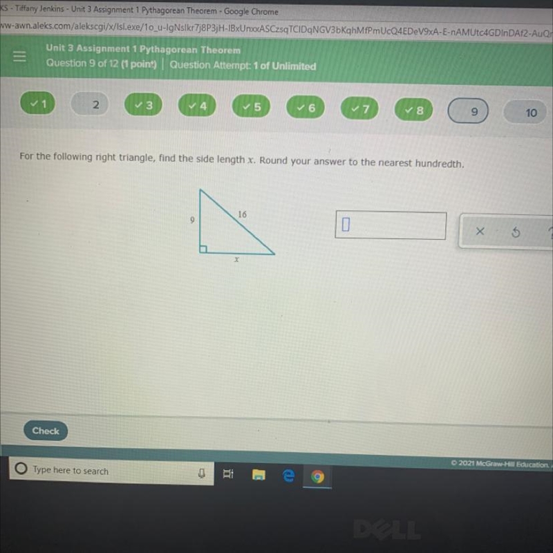 For the following right triangle, find the side length x.-example-1