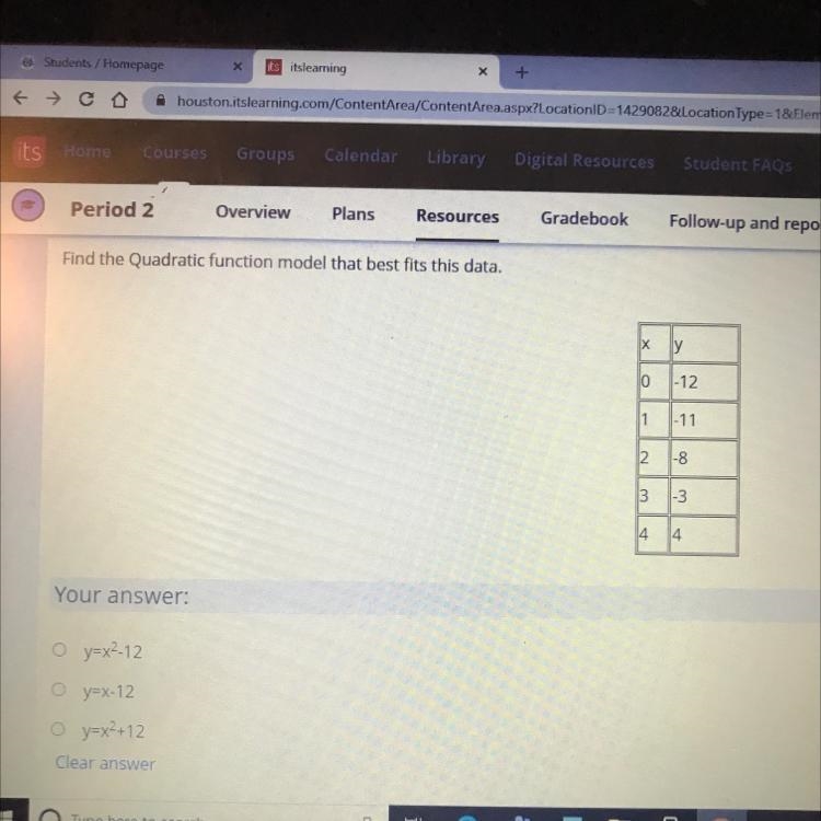 Find the Quadratic function model that best fits this data.-example-1