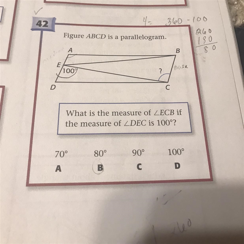 0160 Figure ABCD is a parallelogram. 1180 А B 8 E 1009 Base ? C D What is the measure-example-1