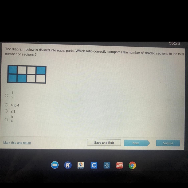 FAST PLEASE 29 POINTS The diagram below is divided into equal parts. Which ratio correctly-example-1