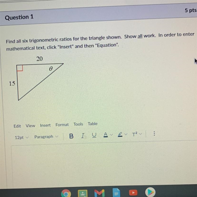 Find all six trigonometric ratios for the triangle shown. Show all work. In order-example-1