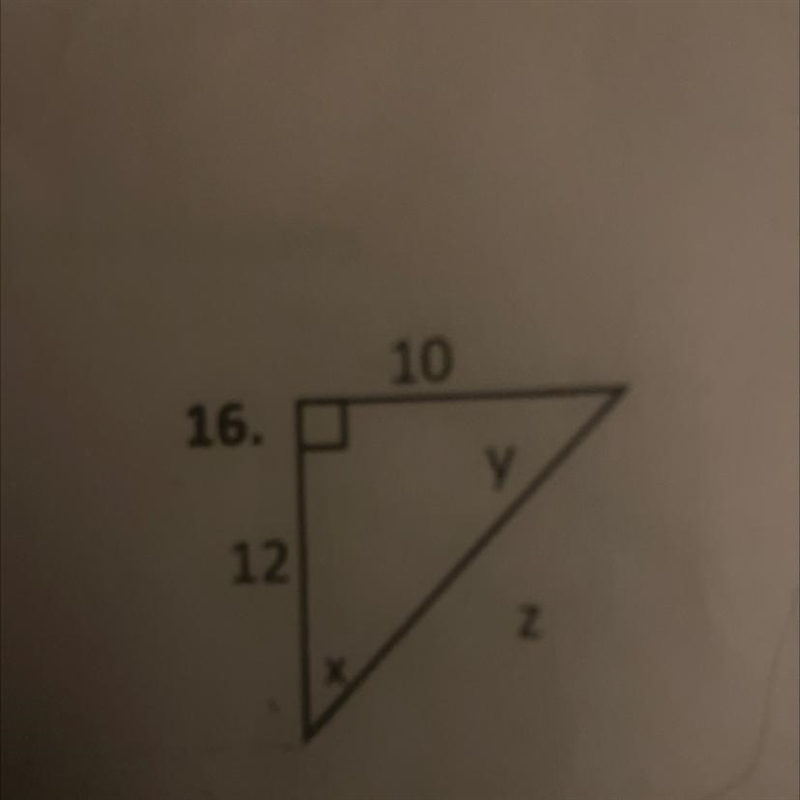 Math problem 16. Find the value of x, y and z.-example-1