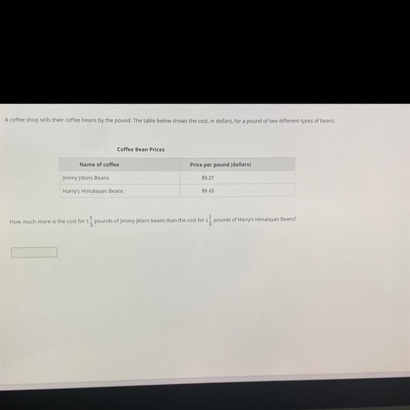 A coffee shop sells their coffee beans by the pound. the table below shows the cost-example-1