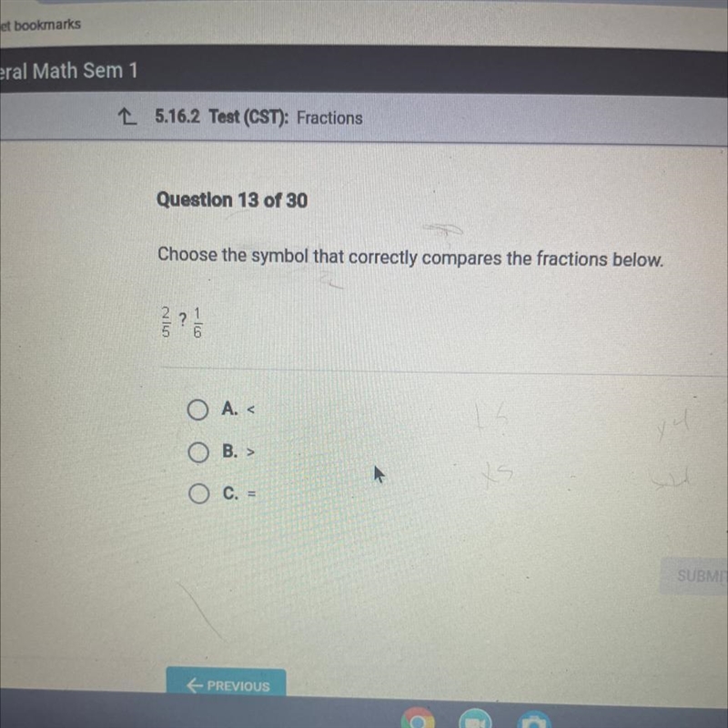 Choose the symbol that correctly compares the fractions below.-example-1