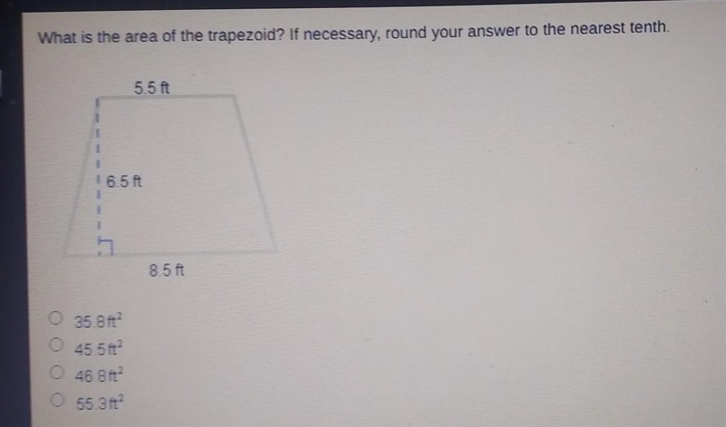 What is the area of the trapezoid? If necessary, round your answer to the nearest-example-1