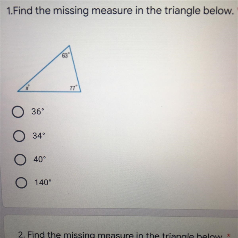 Find the missing measure in the triangle below.-example-1