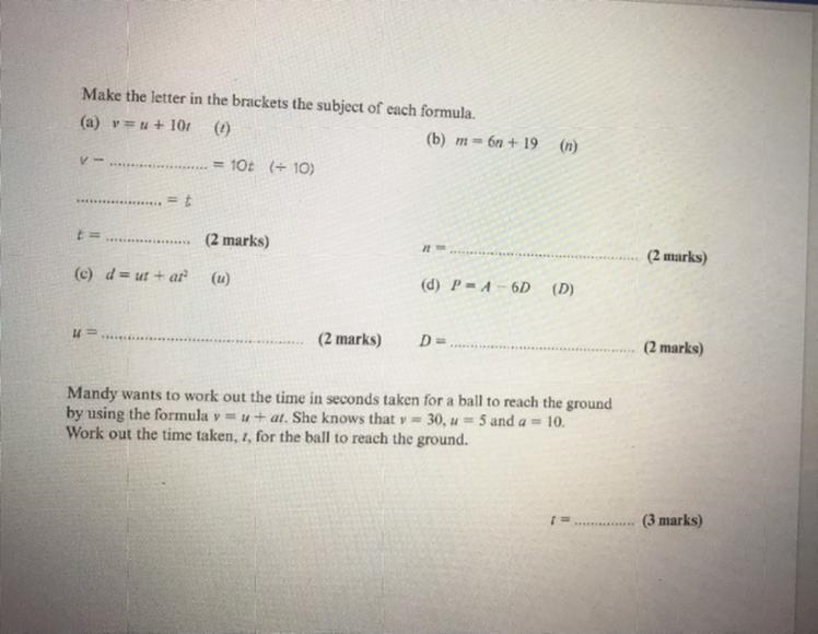 Help please make the letter in the brackets the subject of each formula-example-1