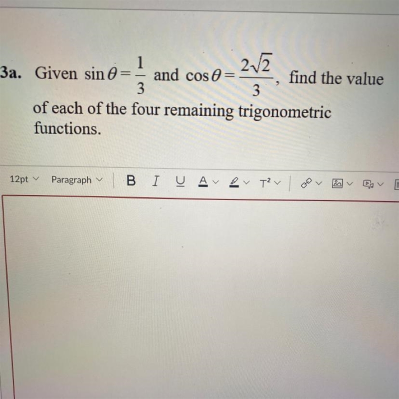 Find the value of each of the four remaining trigonometric functions-example-1