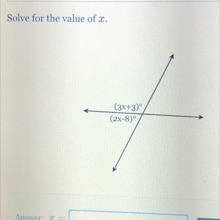 Solve for the value of x. (3x+3) (2x-8) pls help it due Friday-example-1