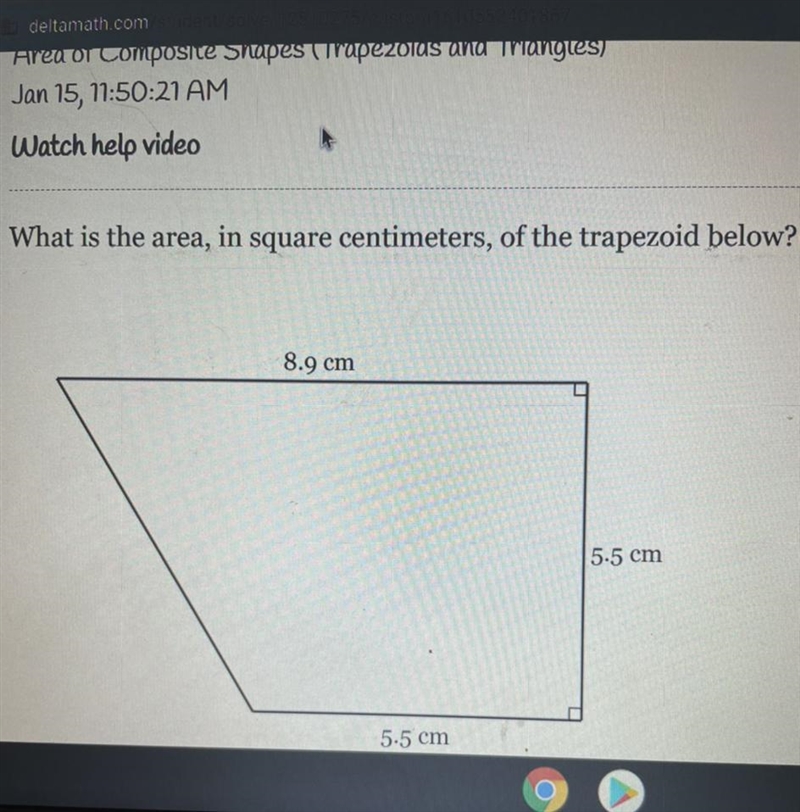 What is the area, in square centimeters, of the trapezoid below? 8.9 cm 5.5 cm 5.5 cm-example-1