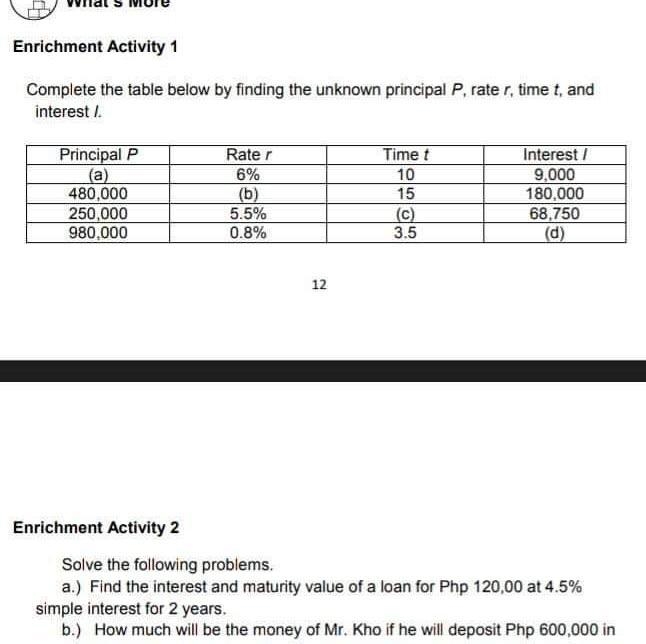 Complete the table below by finding the unknown principal P, rater, time t, and interest-example-1