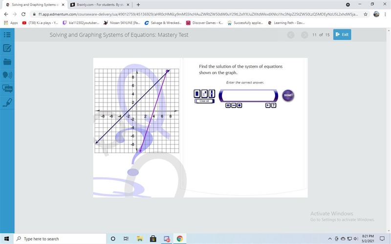 Find the solution of the system of equations shown on the graph.-example-1