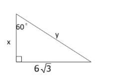 Find the values of x and y in the special right triangle below.-example-1