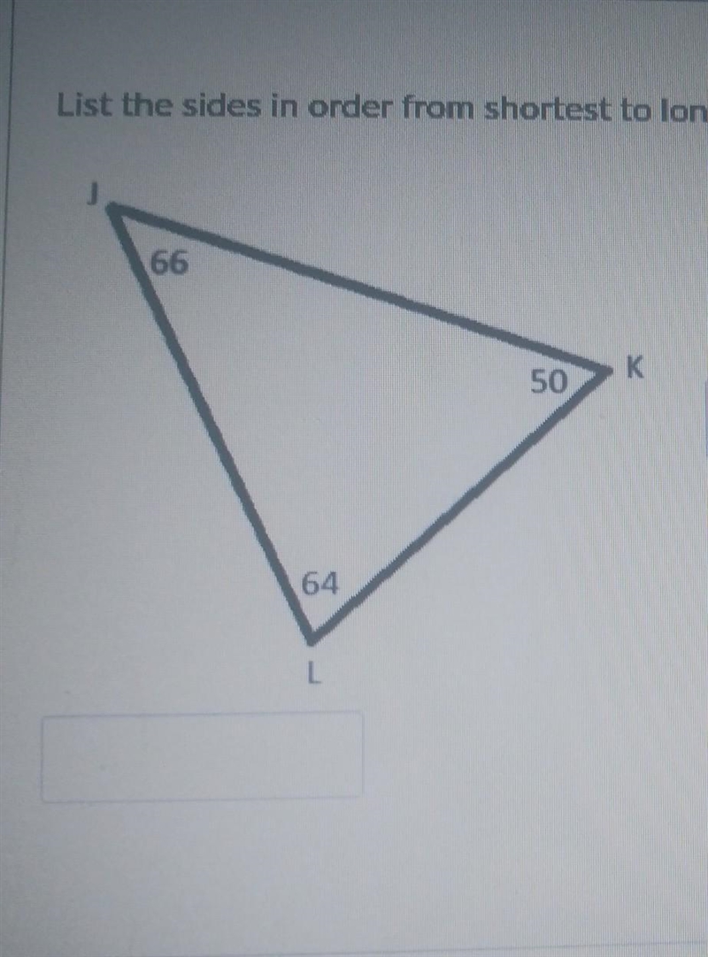 List the sides from shortest to longest ​-example-1