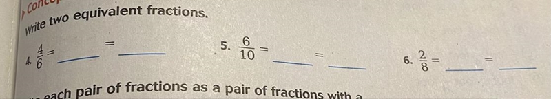 Hello can you help me the question is:write two equivalent fractions?-example-1