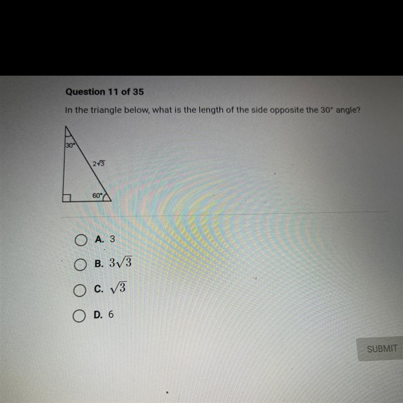 In the triangle below, what is the length of the side opposite the 30° angle?-example-1