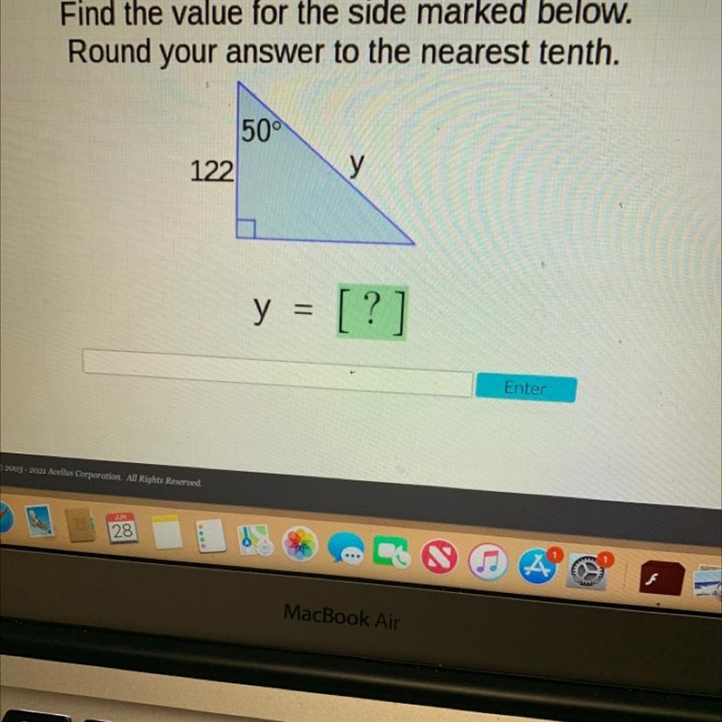 Find the value for the side marked below. Round your answer to the nearest tenth. 50° 122 y-example-1