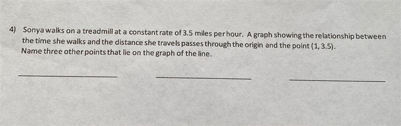 Sonya walks on a treadmill at a constant rate of 3.5 miles per hour. A graph showing-example-1