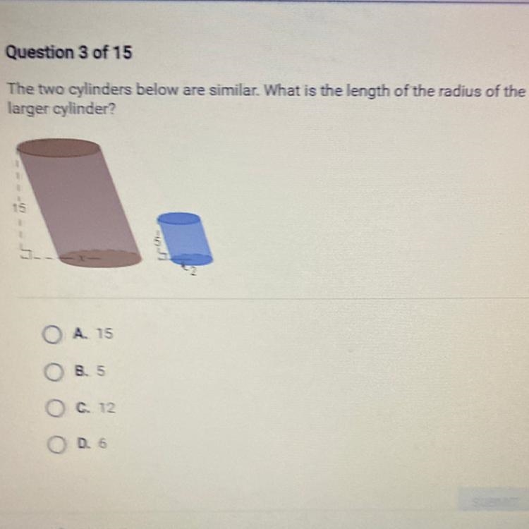 The two cylinders below are similar. What is the length of the radius of the larger-example-1