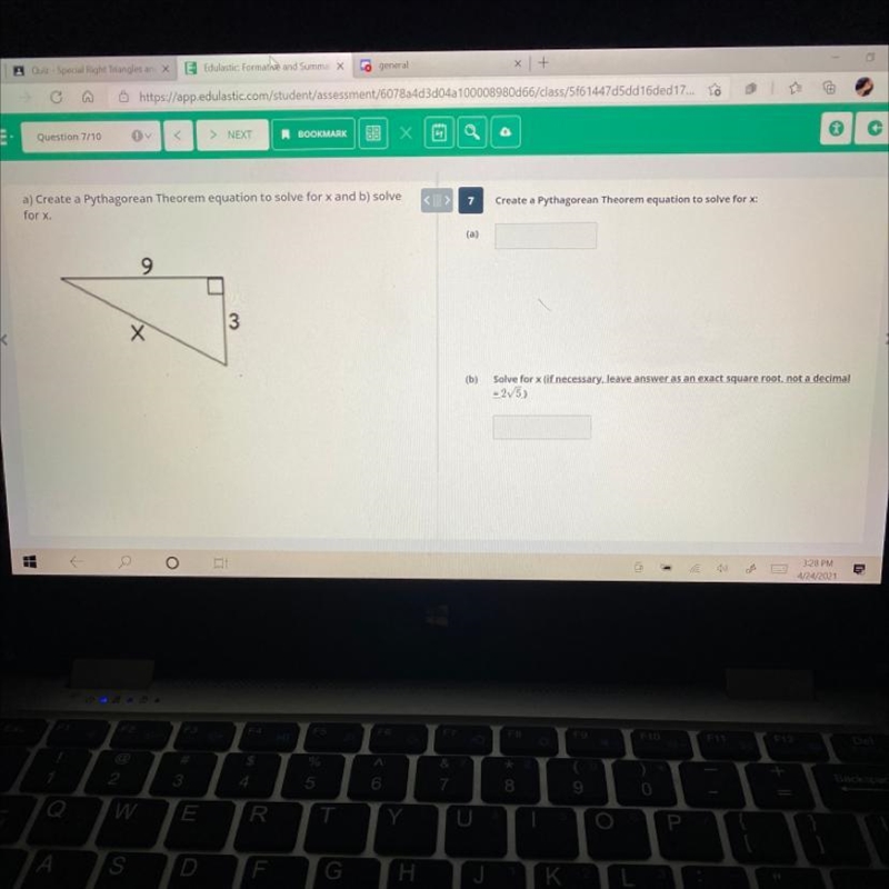 A) create a Pythagorean theorem equation to solve for X B) solve for X-example-1