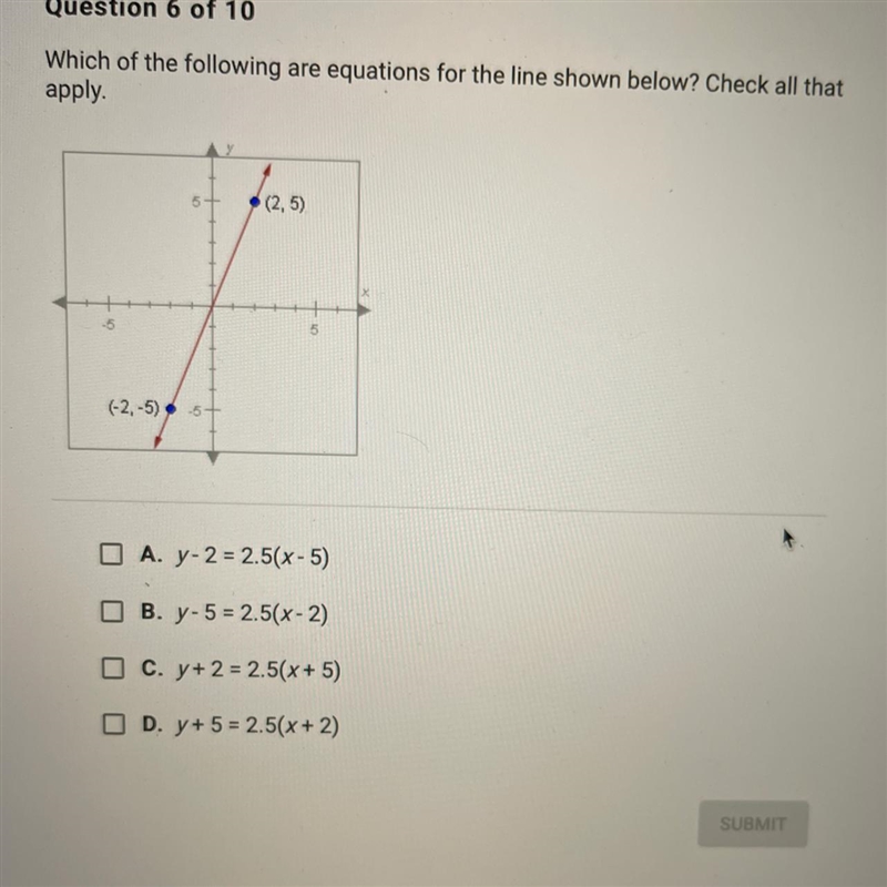 Which of the following are equations for the line shown below? Check all that apply-example-1