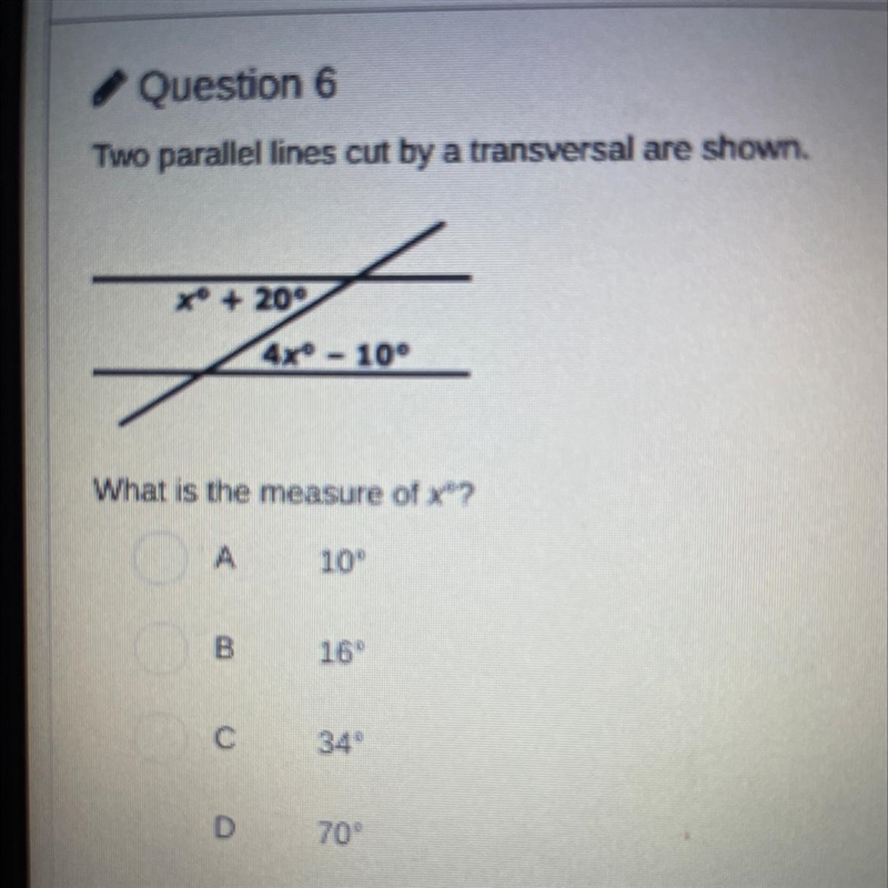 Two parallel lines cut by a transversal are shown. What is the measure of X"?-example-1