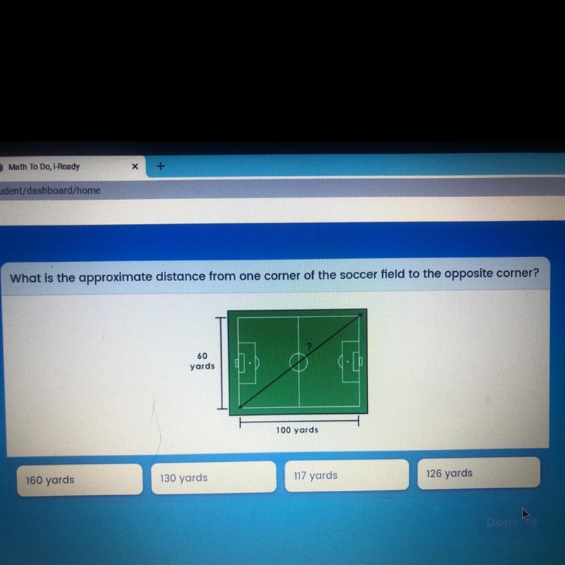 What is the approximate distance from one corner of the soccer field to the opposite-example-1