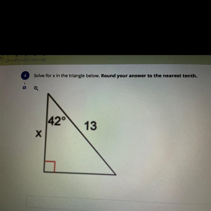 Solve for x in the triangle below. Round your answer to the nearest tenth. Help please-example-1