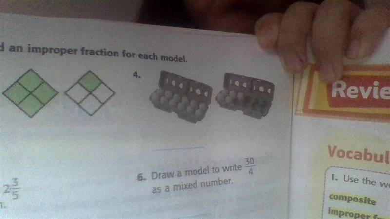 Look at the eggs *write a mixed number and an improper fraction for each mode**-example-1